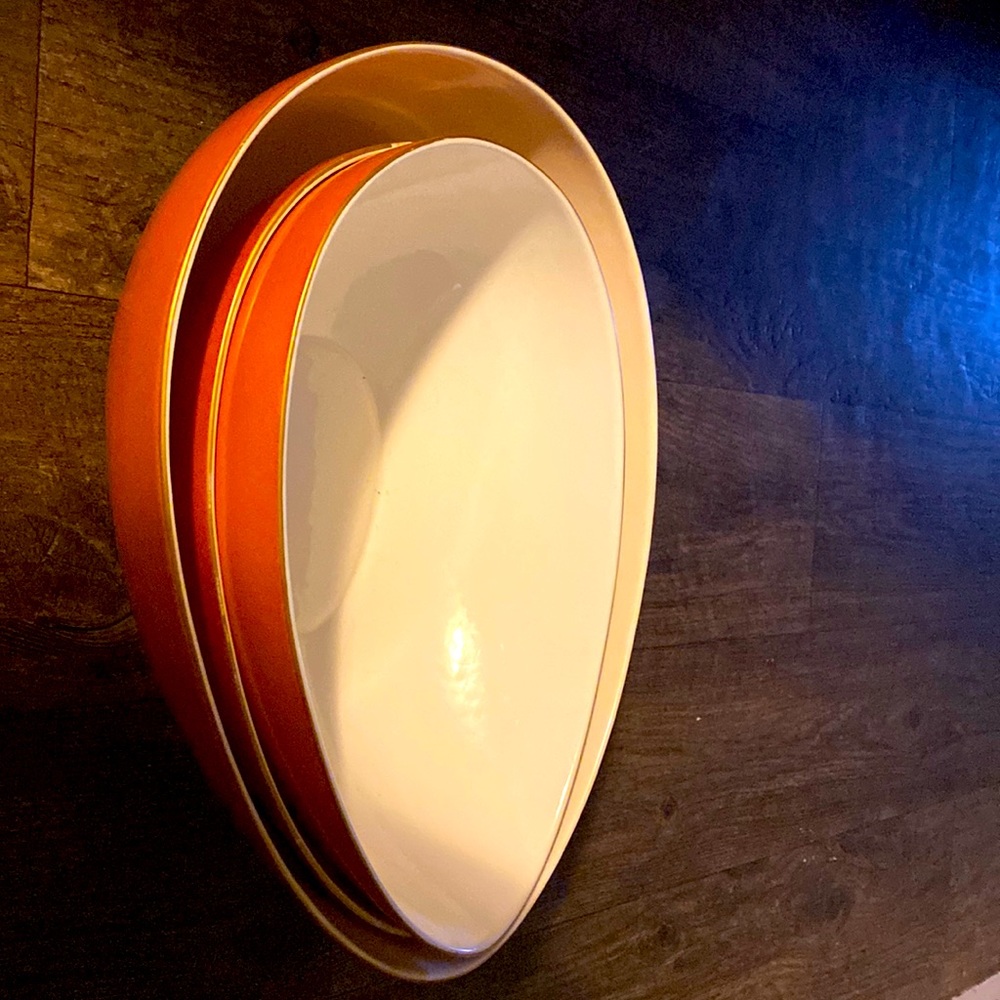 ASIANERA Bone China Large LUSTRE Egg Bowls Set of 3 Orange Decorative/Serving